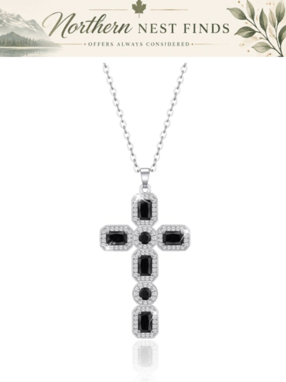Cross Pendant Necklace White Gold Plated Stainless Steel Chain Cubic Zirconia